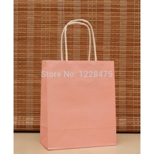 10PCS DIY Multifunction soft pink Kraft paper gift bag 18x15x8cm S size packing bags Christmas gifts bag with handle