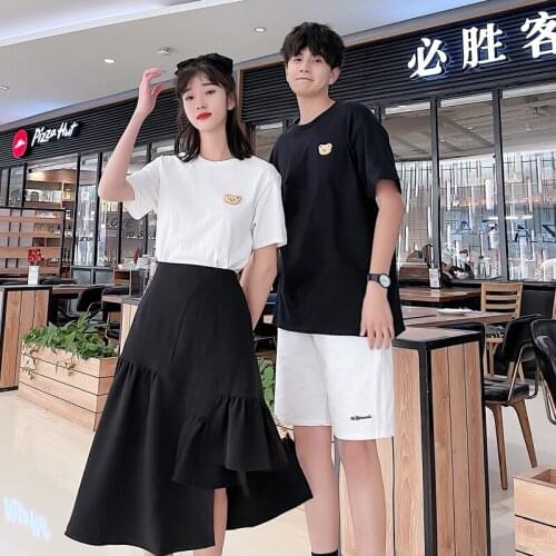 2312 actual shoot 2021 spring and summer couples T-shirt men and women small fresh couples clothing couples clothes