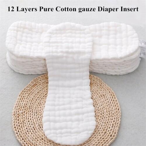 5pcs/10pcs Reusable Cloth Diaper Inserts 12 Layers Gauze Baby Nappies Insert Changing Liners Washable Reusable Cloth Nappy