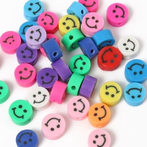 50pcs/lot 9mm Mixed Smiley Beads Clay Round Spacer Loose Beads Polymer Clay Beads For Jewelry Making DIY Handmade Accessories