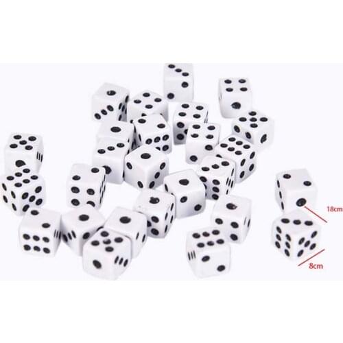 50 Pieces Dices 8mm Plastic White Gaming Dice Standard Six Sided Decider Birthday Parties Board Game Wholesale
