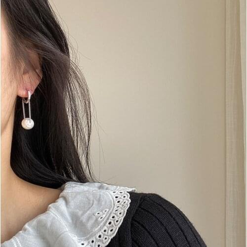 925 Sterling Silver Earring Fashion Zircon Pearl Short Pendant Drop Earring French style OL Trend Temperament Woman Ear Jewelry