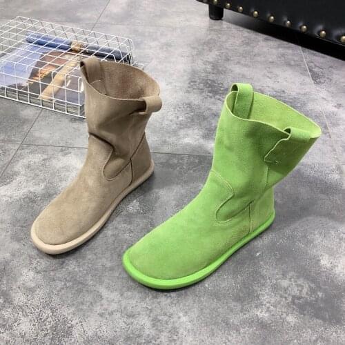 Retro Fashion Nubuck Leather Casual Flat Ladies Single Boots Spring And Autumn Set Feet Solid Color Long Tube Martin Boots