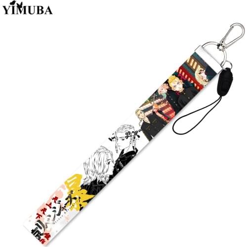 Japanese Anime Tokyo Revengers Wrist Straps Keychain Darken Mikey Figure Cool Print Ribbon Mobile Phone Hand Rope Car Key Chain