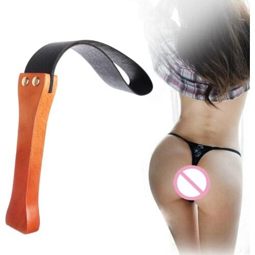 Double Layer Leather Sex Whip Solid Wood Handle Thick Wooden Clap Spanking Paddle BDSM Folgger Slave Bondage Adult Game Sex Tool