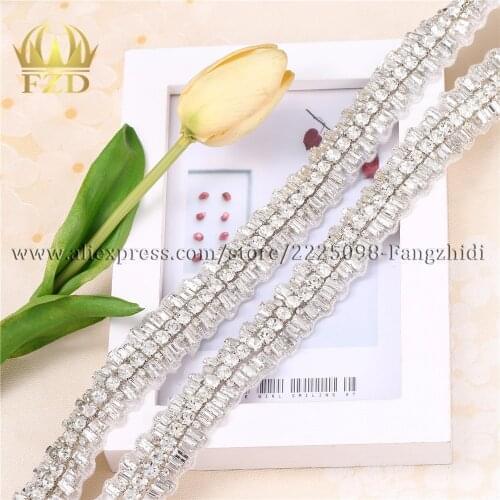 FZD 10 Yards Wholesales Iron On Beaded Sewing Bridal Wedding Dresses Rhinestone Crystal Applique Trimming for Clothes