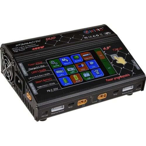 HT206AC/DC RC Balance Charger 4.3"Color Touch Scree 200W*2 20A*2 Dual Port RC Lilon/LiPo/LiFe/LiHV Battery Charger