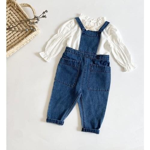 Kids Girl Strap Overalls with Long Leg Denim Jumpsuits Children Spring Autumn Bottoms Kid Brand Fashion One-piece Jeans Clothes