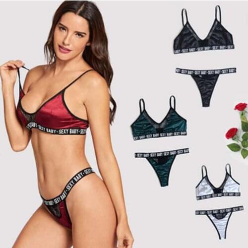 Sexy Lingerie Set Women Alphabet Printing Solid color Babydoll Open Bra Set Outdoor Sports Underwear Set Nightwear M-3XL Size