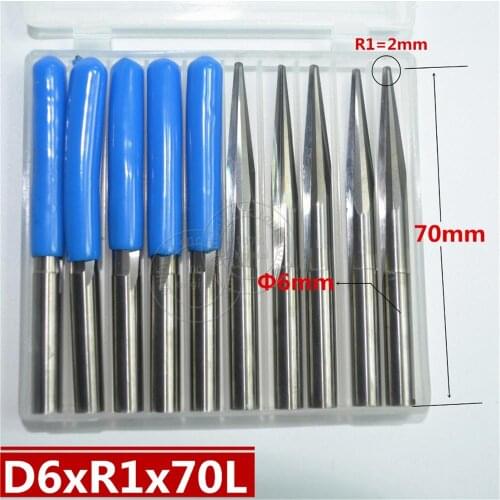 6mm*R1.0*70L,CNC carbide End Mill,woodworking insert router bit,Taper ball nose end milling cutter,deep relief,pvc,MDF