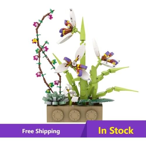 MOC DIY Plant potted Orchid Vase Potted Flowers Green orchid Blossom Building Blocks Brick MINI Model For Kids Educational Toys