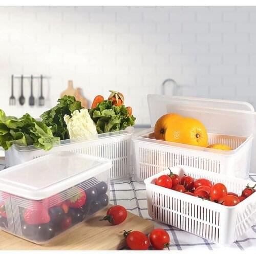 Food Storage Container for Fridge 3 Pack Fresh Vegetable Storage Container with Strainer Stackable Freezer Food