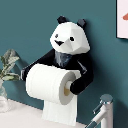 Creative Hang Panda Statue Roll Paper Holder Wall Mount Resin Sculpture Home Bathroom Decor Gift Party Decoration Drop Shipping