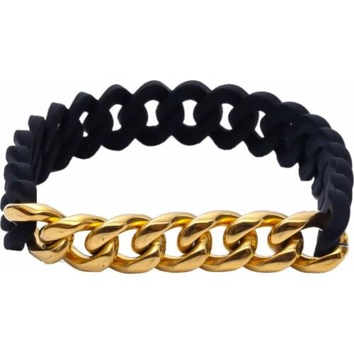 2016 Hot Selling Black and Gold Titanium Steel Fried Dough Twist Energy Environmental Protection Silicone Bracelet Rubber Chain