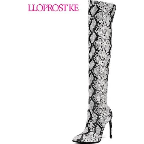 Lloprost ke Thigh High Boots Sexy Over the Knee Boots for Women Shoes Snakeskin Pointed Toe Thin High Heel Long Boots Femme H635