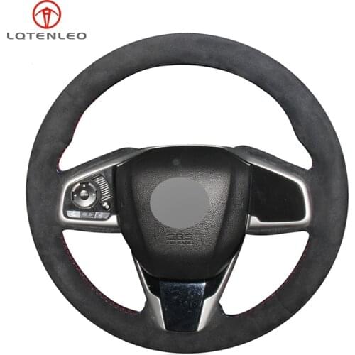 LQTENLEO Black Suede Leather Car Steering Wheel Cover for Honda Civic Civic 10 2016-2019 CRV CR-V 2017-2019 Clarity 2016-2018