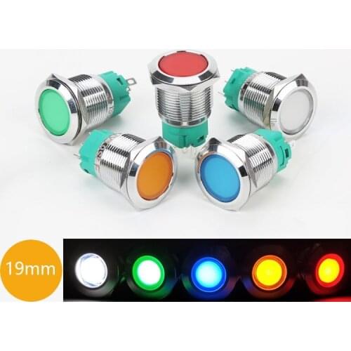 19mm Metal Push Button Switch with Large Area Led Lamp Momentary/Latching Car/Computer/Doorbell DIY 3V 6V 12V 24V 110V 220V