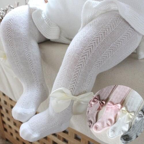 Cute Bows Baby Girl Tights Summer Mesh Soft Cotton Infant Pantyhose Breathable Solid Color Toddler Stockings Baby Girl Clothes