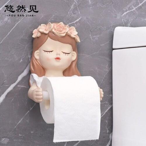 Cartoon Character Girl Free Punch Creative Home Wall Decoration Fairy Roll Paper Holder Wall Hanging Toilet Tissue Box