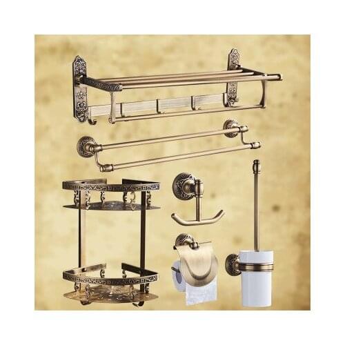 Antique Brushed Carved Aluminum Bathroom Fixture Bath Hardware Set Towel Shelf Towel Bar Paper Holder Cloth Hook AA03 Series