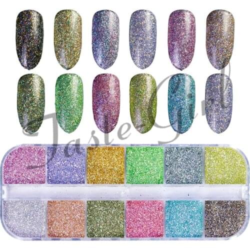 Mixed 12 Pearl Light Color Mermaid Dust Nail Sequins Glitter Thin Flakes Decorations Sets for Nail Art Powder CT028