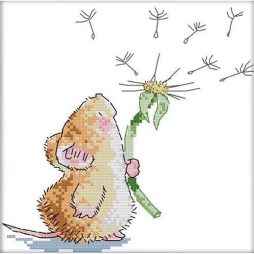 DIY handmade needlework cross stitch suit embroidery set 11CT printed mouse and dandelion pattern cross stitch 30 * 30cm home de