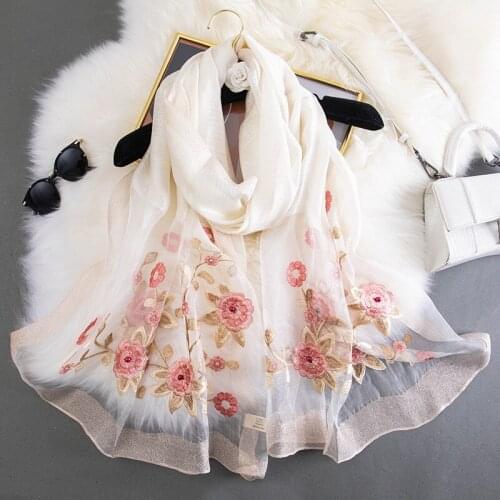 New 2021 Women Silk Wool Scarf Hijab Foulard Pashmina Beach Stoles Bandana Embroider Lady Long Shawls and Wraps Headband hot