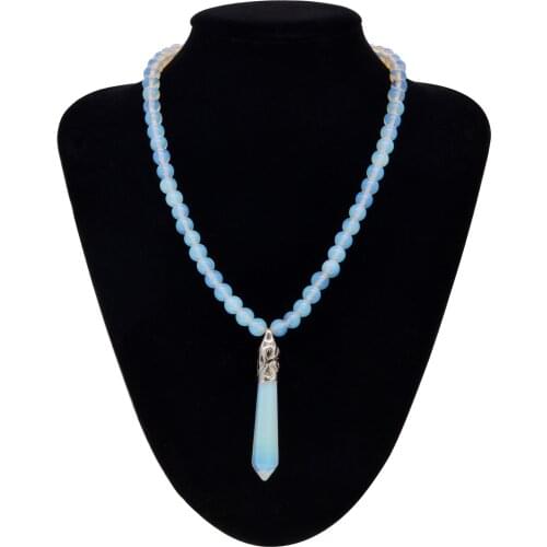 Natural Stone Crystal Necklace Hexagonal Prism Column Point Pendant Chakra Beads Healing Choker Womens Girl With Gift Box