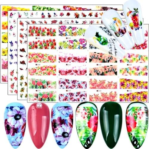12 Designs Nail Stickers Mixed Butterfly Nail Art Water Transfer Decals Sliders Flower Leaves Manicures Decoration