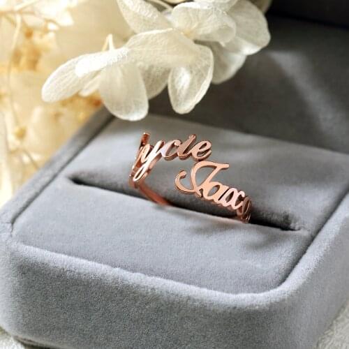 Personalized Double Name Ring Custom Two Name Rings For Women Men Names Couples Names on Ring Charm Stainless Steel Jewelry Bff