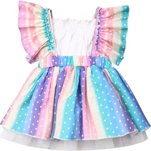 0-24M Newborn Infant Baby Girl Dresses Summer Rainbow Tutu Party Birthday Dresses For Girls Costumes