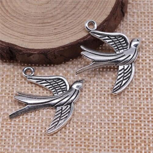 Handmade Pendants For Jewelry Accessories 15pcs Flying Bird Swallows Charms 29x28mm Antique Silver Plated