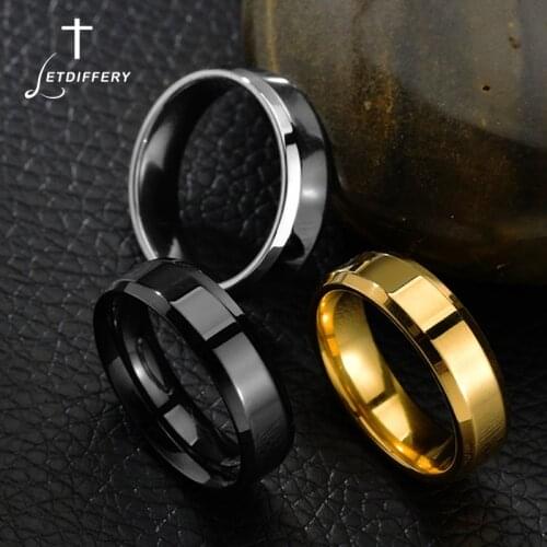 Letdiffery 6mm Simple Women Men Ring Stainless Steel Black Gold Charms Rings for Party Dropshipping