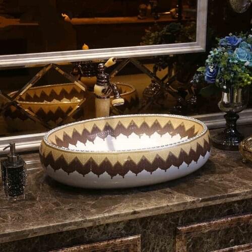Europe Style Handmade Flower Shape Countertop Ceramic Bathroom Basin Bathroom Sink oval shape