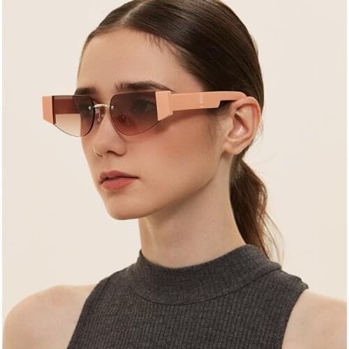 New Hip-Hop Concave Fashion Rimless Small Frame Sunglasses Women Luxury Brand Ocean Lens Sun Glasses Men Trendy Unique Eyewear