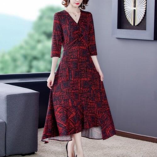 2021 Red Print Knitting Cotton Elegant Vintage Maxi Dress Autumn Winter Fashion Casual Midi Dresses Women Bodycon Party Vestidos