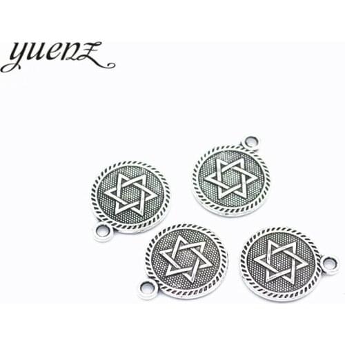 YuenZ 20pcs Antique silver color round hexagram charms metal pendant for jewelry making 18*15mm L321