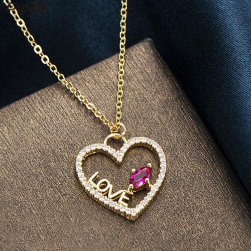 Pipitree Zircon Jewelry CZ Heart Necklace Pendant Cubic Zirconia Love Letter Necklaces for Women Lovers Wedding Valentines Day