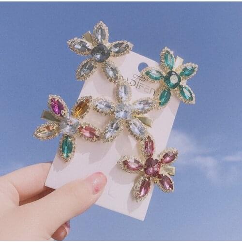 1pcs Beauty Women Fashion Hair Clip Glass Claw Five Petals Flower Crystal Rhinestone Barrette Hairpin hair accessories 5 colors