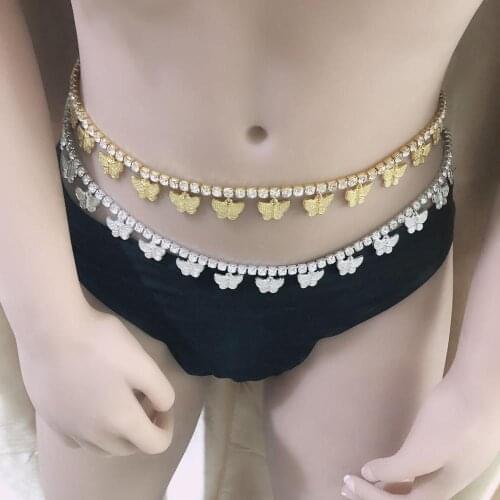 Luxury Rhinestone Butterfly waist chain shiny crystal butterfly navel chain jewelry womens body jewel trouser belt jewelry gift