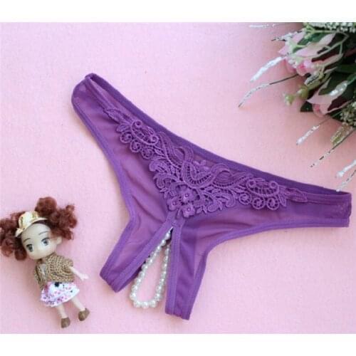 Sexy Lingerie Lace Women G-String Bowknot Low Waist Pearl Thongs Panties Briefs Lingerie Underwear