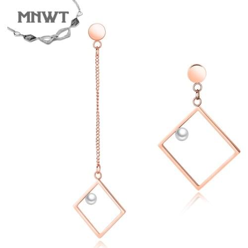 MNWT Earrings For Women Fashion Jewelry Length Asymmetric Square Earrings Womens Rose Gold Simple Style Girl Gift Pendientes