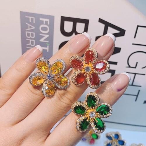 HIBRIDE New Flower Trendy Rings for Women Fashion Engagement Clear AAA CZ Stone Party Jewelry Bijoux mujer moda R-166