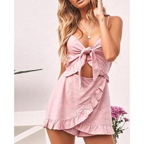 2019 Spring and Summer Womens Ruffled Irregular Straps Jumpsuit Fashion Sexy Solid Color Comfortable