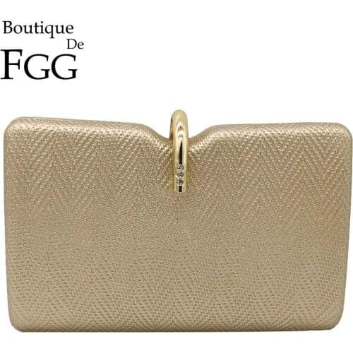 Boutique De FGG Woven Pattern Women Metal Clutches Handbags Evening Bags Ladies Party Cocktail Purses Chain Clutch Shoulder Bag