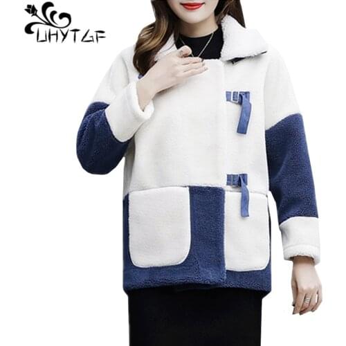 UHYTGF Womens fur coat quality sheep shearing autumn winter fur coat luxury lamb wool warm short jacket 2XL plus size tops 601