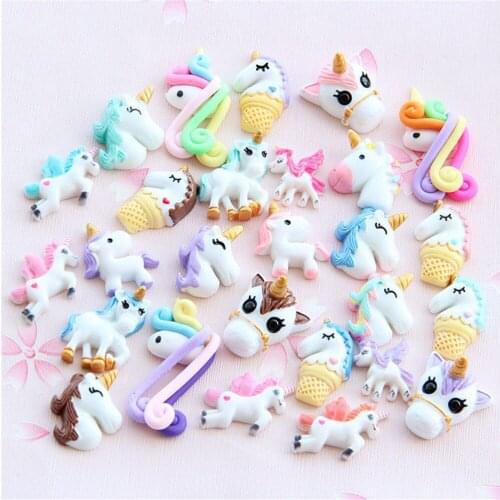 10Pcs/lot Kawaii Cartoon Unicorn Flat Back Resin Cabochon DIY Craft Decoration Scrapbooking Accessories Multi Styles