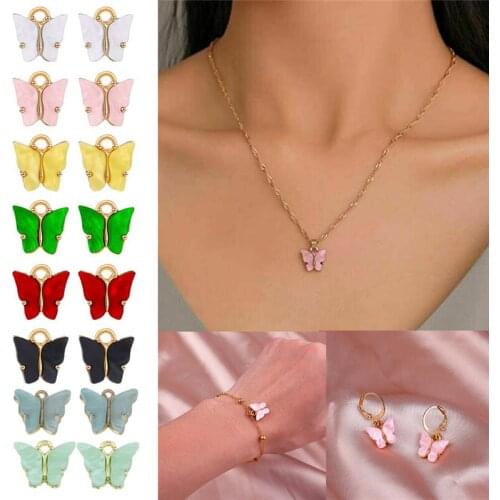10Pc/lot Trendy Butterfly Setting Acrylic Charms Lovely DIY Animal Pendant Handmade Jewelry for Necklace Bracelet Charm Dangles