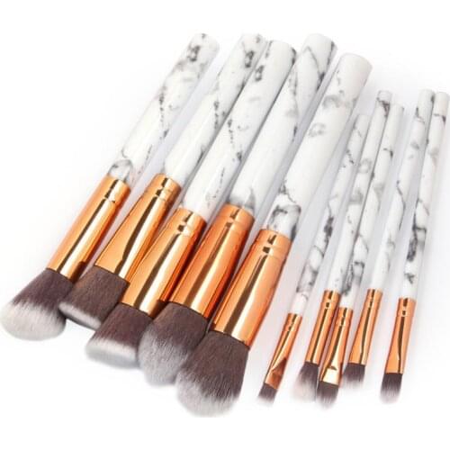 10pcs Set Of Makeup Fan Brushes Marble For Face Eye Cosmetic Powder Foundation Eye Shadow Cosmetics Soft Professional Eyebrows