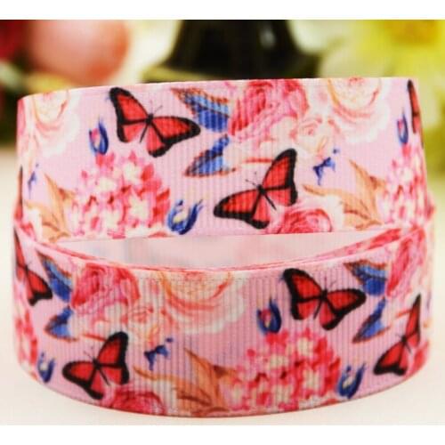 22mm 25mm 38mm 75mm flower printed Grosgrain Ribbon party decoration 10 Yards X-03626